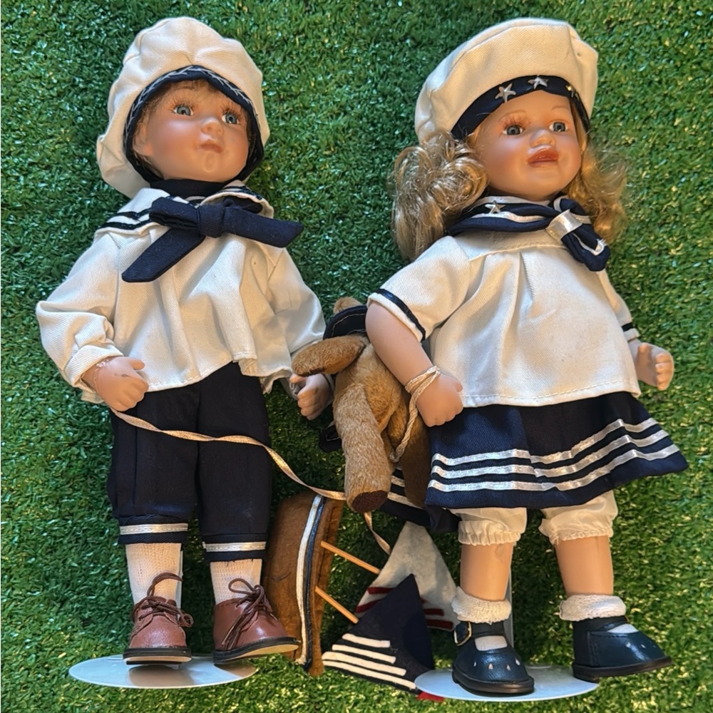 Nautical Sailor Doll Pair in Navy and White - Picture 8 of 10